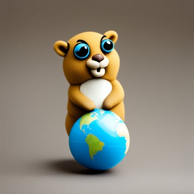 A go blue gopher with a small globe, dreaming of worldwide adventures.
