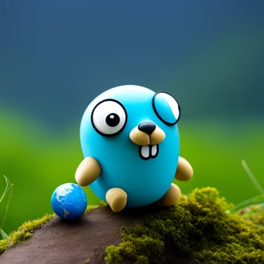 A go blue gopher with a small globe, dreaming of worldwide adventures.