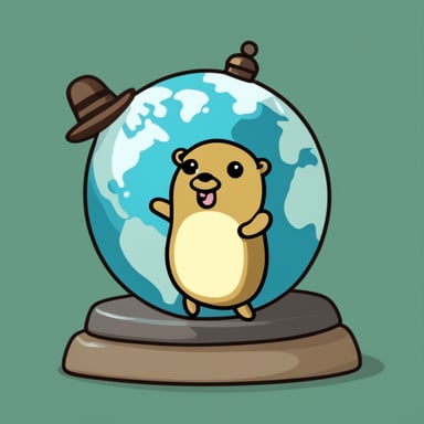 A go blue gopher with a small globe, dreaming of worldwide adventures.