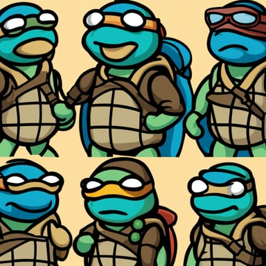 The Teenage Mutant Ninja Turtles, all as Go Blue Gopher.