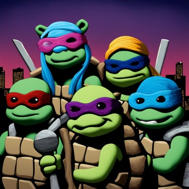The Teenage Mutant Ninja Turtles, all as Go Blue Gopher.