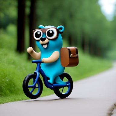 A go blue gopher with a bike, using a megaphone.