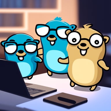 Go Blue Gopher coding with three friends.