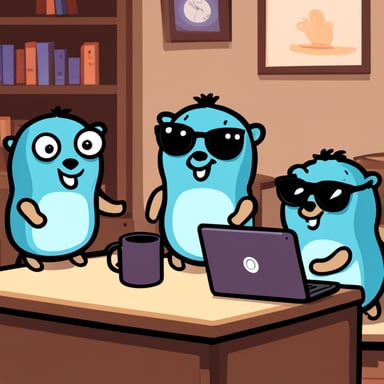 Go Blue Gopher coding with three friends.