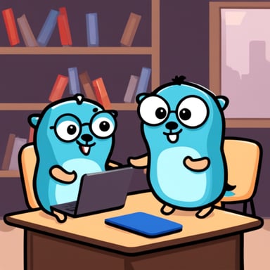 Go Blue Gopher coding with three friends.