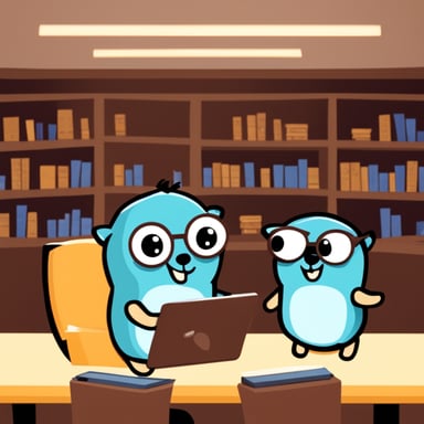 Go Blue Gopher coding with three friends.