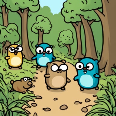 A group of gophers and Go Blue Gopher wants to get away, but the others hold him back.