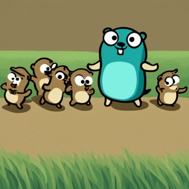 A group of gophers and Go Blue Gopher wants to get away, but the others hold him back.