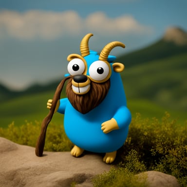 Go Blue Gopher with goat horns and beard, standing straight.