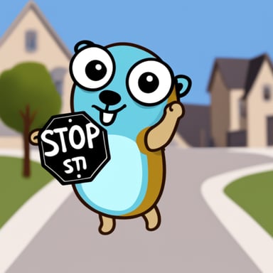 Go Blue Gopher holding a stop sign
