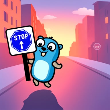 Go Blue Gopher holding a stop sign