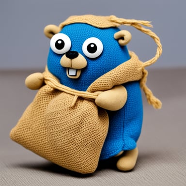 Go Blue Gopher dragging a sack made up of linen on his back.
