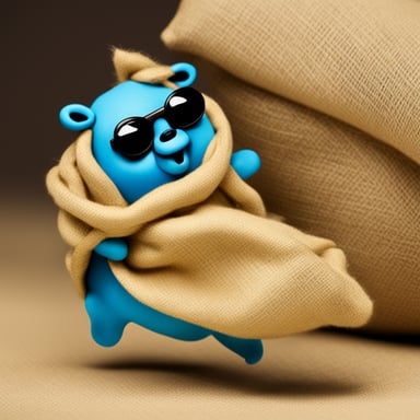 Go Blue Gopher dragging a sack made up of linen on his back.