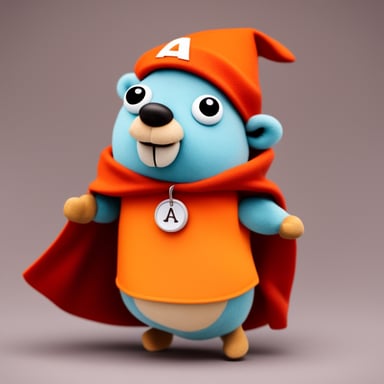 Go Blue Gopher, wearing an orange cape and a letter A on his chest, is ready for action.