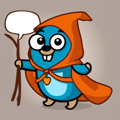 Go Blue Gopher, wearing an orange cape and a letter A on his chest, is ready for action.