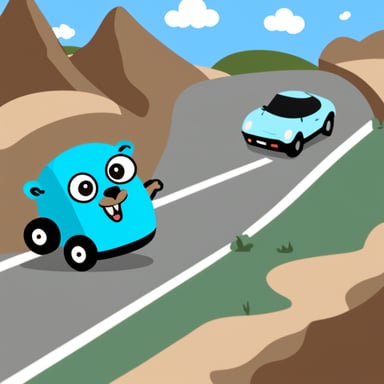 Go Blue Gopher is happy playing with some cars.