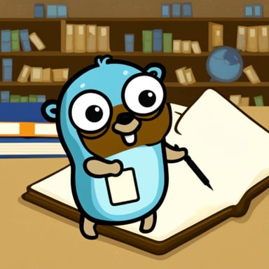 Go Blue Gopher writing in a notebook