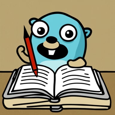 Go Blue Gopher writing in a notebook