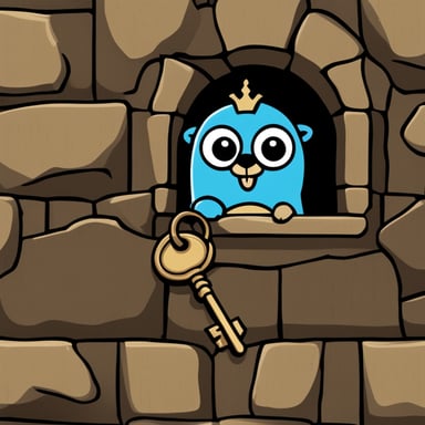 Go Blue Gopher as the castle's key-holder in front of a dark castle with a dark ambiance.