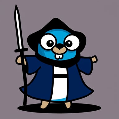 Go Blue Gopher with a dark robe and a sword.