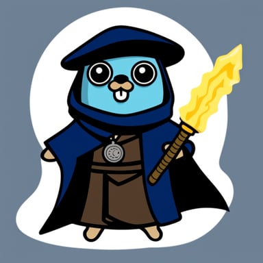 Go Blue Gopher with a dark robe and a sword.