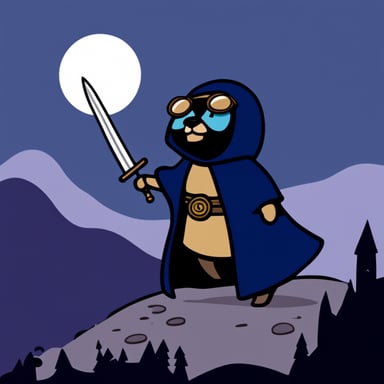 Go Blue Gopher with a dark robe and a sword.