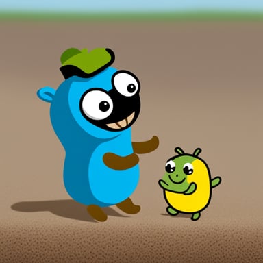 Wearing a John Deere hat, Go Blue Gopher rides a cartoon worm.
