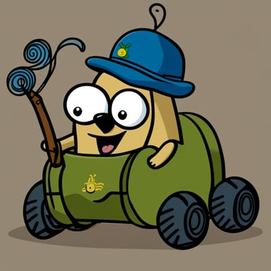 Wearing a John Deere hat, Go Blue Gopher rides a cartoon worm.