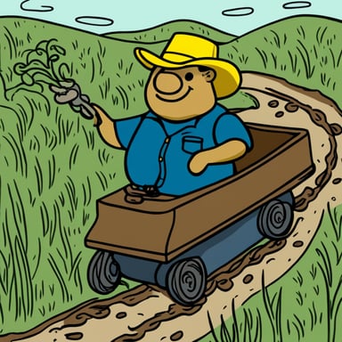 Wearing a John Deere hat, Go Blue Gopher rides a cartoon worm.