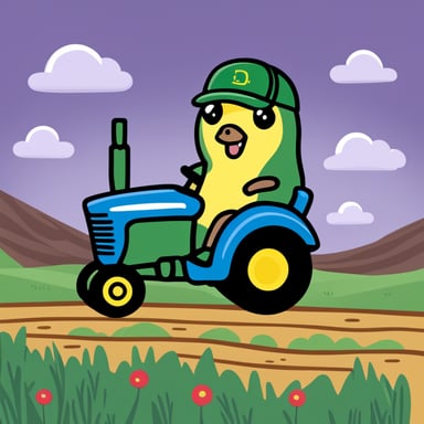 Wearing a John Deere hat, Go Blue Gopher rides a cartoon worm.