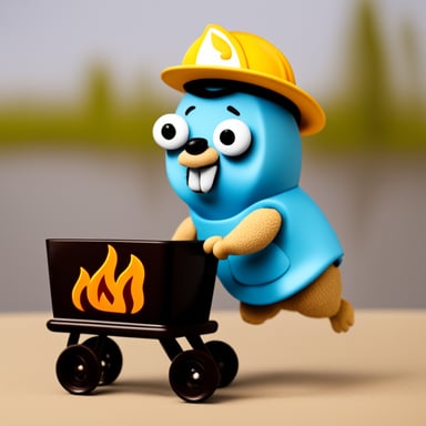 Go Blue Gopher pulls a cart in fire.