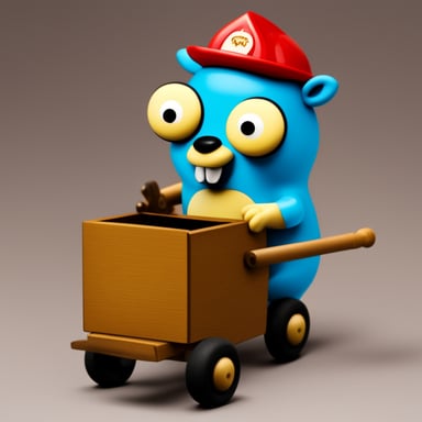 Go Blue Gopher pulls a cart in fire.