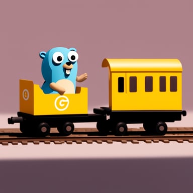 Go Blue Gopher pulling a train.