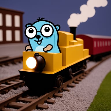 Go Blue Gopher pulling a train.