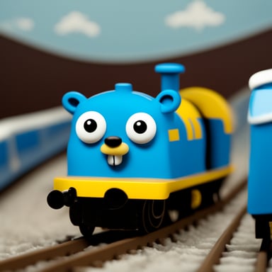 Go Blue Gopher pulling a train.