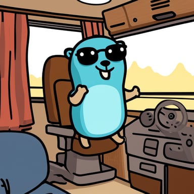 Go Blue Gopher rides in a motor home.