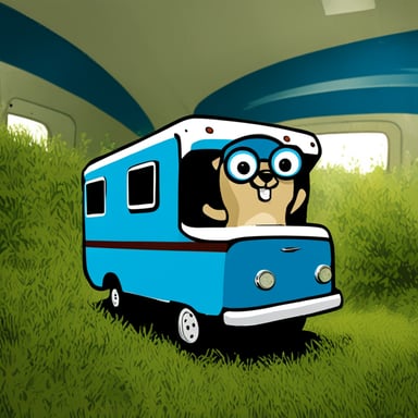 Go Blue Gopher rides in a motor home.
