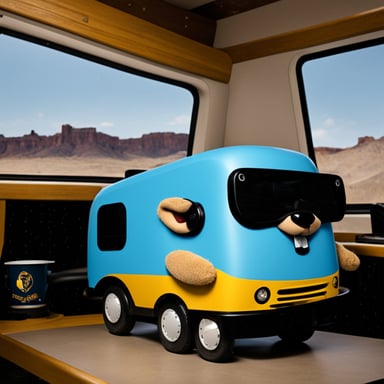Go Blue Gopher rides in a motor home.