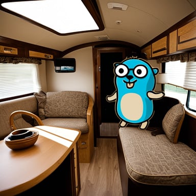 Go Blue Gopher rides in a motor home.