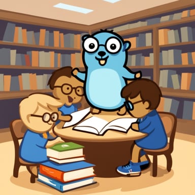 Go Blue Gopher reading report to other gophers.