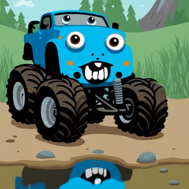 Go Blue Gopher looking in the mirror and it reflects with a monster truck.