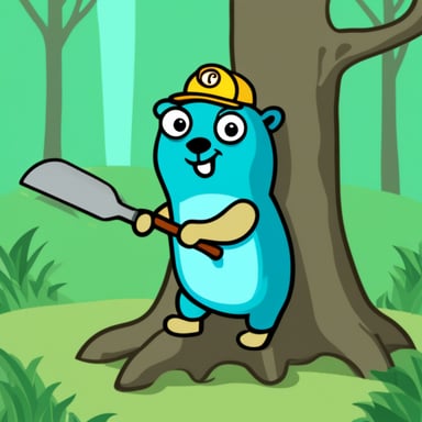Go Blue Gopher is cutting down a tree.