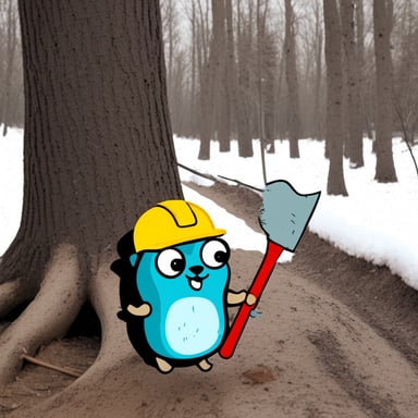 Go Blue Gopher is cutting down a tree.