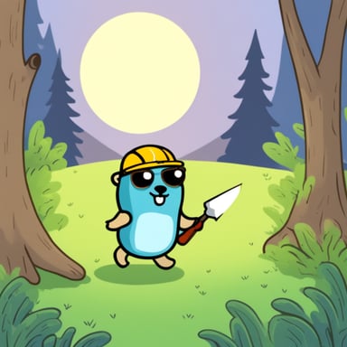 Go Blue Gopher is cutting down a tree.
