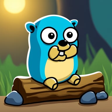 Go Blue Gopher sitting on a wooden log.