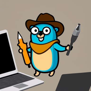 Go blue gopher holding screwdriver and laptop.