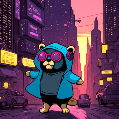 Go Blue Gopher explores a cyberpunk city.