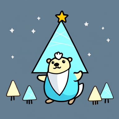 Go Blue Gopher is portrayed as a happy mascot with long white hair. In a simple drawing style, Go Blue Gopher holds a garland with four triangles. On the first triangle is the character v, on the second 1, the third 0, and on the fourth also 0.