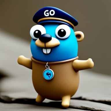 Happy Go Blue Gopher made of clay wearing the Helm charts logo.