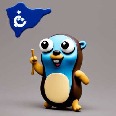 Happy Go Blue Gopher made of clay wearing the Helm charts logo.